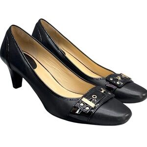 COLE HAAN Liana Black Leather Patent Pumps Women's Size 9.5 Buckle Office Wear